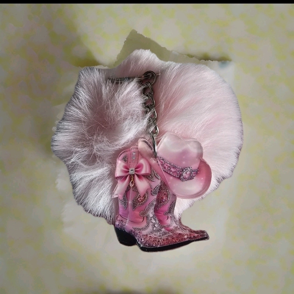 Cowgirl Boot Keychain 2D with Puff Ball- Various Colors To Choose -NWOT - Picture 11 of 16